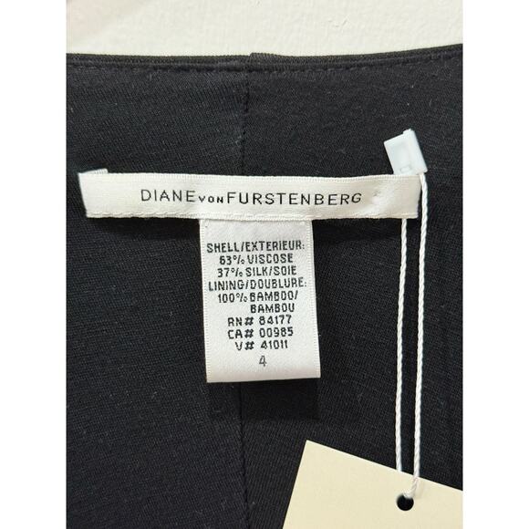 Diane von Furstenberg V-Neck Puffed Kaftan Mini Dress Black Women's Size 4 - Picture 3 of 3